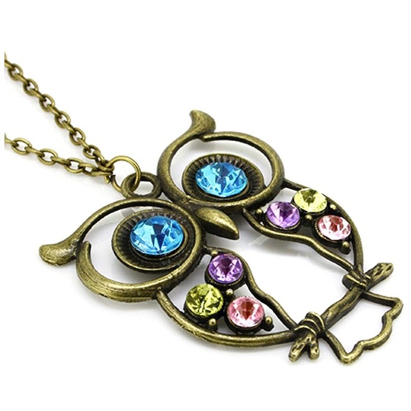 🦉 Crystal Owl Pendant and Long Chain Necklace NWT - Picture 2 of 3